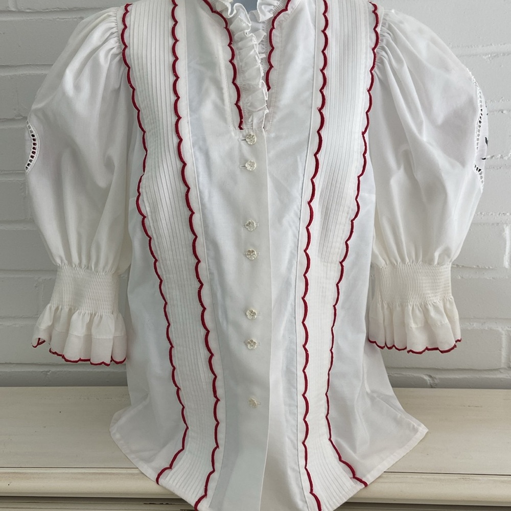 Classic Diolen White Flouncy Embroidered Rose Rodeo Womens Blouse Size EU 36